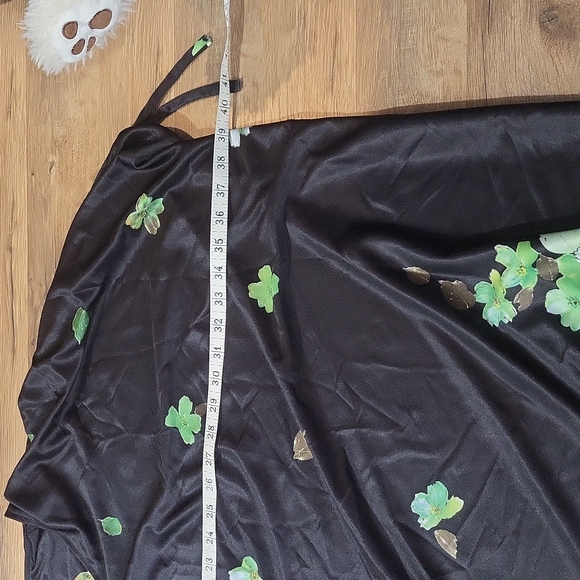 VINTAGE GRANADA Black Green Floral Mock Cinch Shoulder Mumu Kaftan Housecoat - Picture 8 of 11